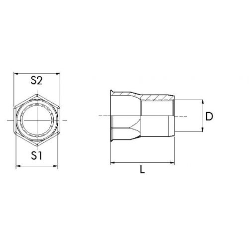 TUERCA REMACHABLE ACERO BRALO HEXAGONALCILINDRICA BAJA
